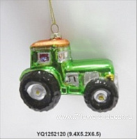 Елочная игрушка "Трактор" (стекло), 9х5хН6,5 см - фото 1