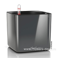 Кашпо Lechuza "Cube Glossy Complete charcoal highgloss" (пластик), 17x17xH16 см - фото 1