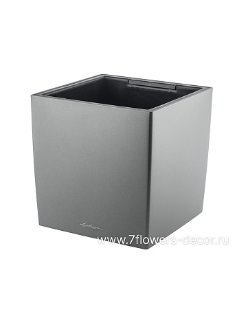 Кашпо Lechuza Cube Premium Complete charcoal metallic (пластик), 30x30xH30 см - фото 1