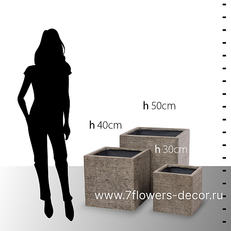 Кашпо Nobilis Marco Scratch fossil wood Cube (файкостоун), 50x50xH50 см - фото 4