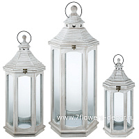 Фонарь (дерево, стекло), 35,5x31xH94 см - 20,5x18xH48 см, набор (3 шт) - фото 1