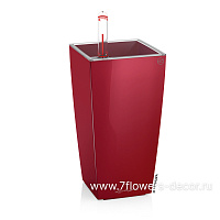 Кашпо Lechuza "Mini Cubico Complete scarlet red high gloss" c индикатором уроня воды,9x9xH18 см - фото 1