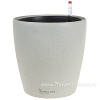 Кашпо PLANTA VITA "Round Stone grey" с автополивом (пластик), D24xH25 см - фото 1