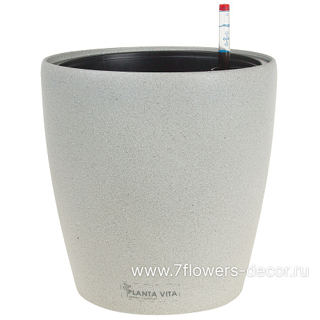 Кашпо PLANTA VITA Round Stone grey с автополивом (пластик), D24xH25 см - фото 1