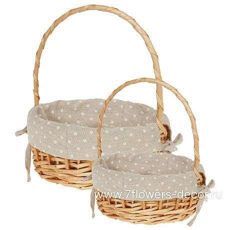 Корзина плетеная (ива, ткань), D27xH18/35 см, D20xH17/29 см, набор (2 шт) - фото 1