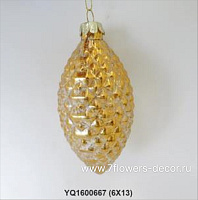 Елочная игрушка "Олива" (стекло), D6xH13 см - фото 1
