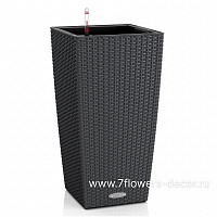 Кашпо Lechuza "Cubico Cottage Complete graphite black" (пластик), 30x30xH56 см - фото 1