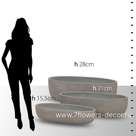 Кашпо Nobilis Marco Plain Rough-cement Oval (файкостоун), 64x19xH15,5 см - фото 4