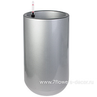 Кашпо PLANTA VITA "Jar Silk silver" с автополивом (пластик), D34xH65,5 см - фото 1