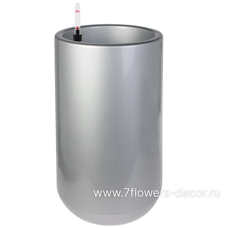 Кашпо PLANTA VITA Jar Silk silver с автополивом (пластик), D34xH65,5 см - фото 1