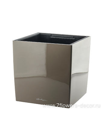 Кашпо Lechuza Cube Premium Complete taupe high gloss (пластик), 30x30xH30 см - фото 1