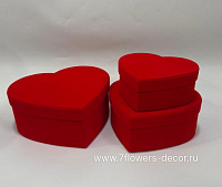 Коробка подарочная "Сердце" (бархат), 30x27,5xH12 см - 21x19,5xH8 см, набор (3 шт) - фото 1