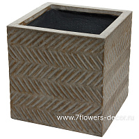Кашпо Nobilis Marco "Fishbone fossil wood Cube" (файкостоун), 30х30хH30 см - фото 1