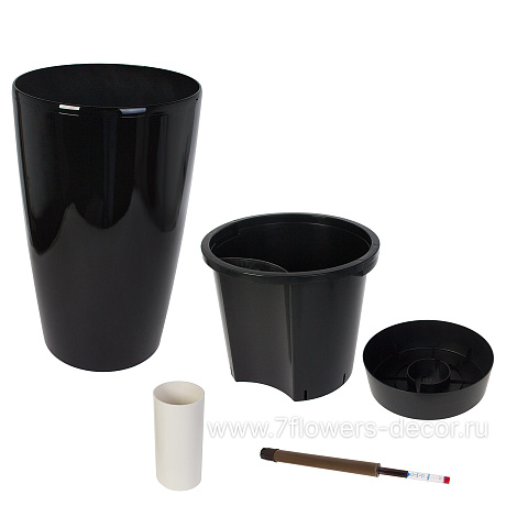 Кашпо PLANTA VITA Vase Silk black с автополивом (пластик), D33xH57 см - фото 2