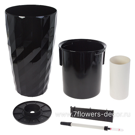 Кашпо PLANTA VITA Vase Rib black с автополивом (пластик), D33xH57 см - фото 2