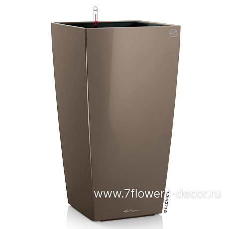 Кашпо Lechuza Cubico Complete taupe high gloss (пластик), 40x40xH75 см - фото 1