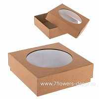 Коробка подарочная (крафт), 12х12хН4 см, с окном - фото 1