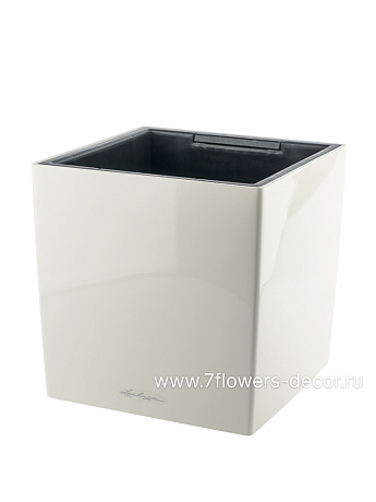 Кашпо Lechuza Cube Premium Complete white high gloss (пластик), 30x30xH30 см - фото 1