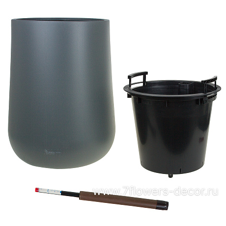 Кашпо PLANTA VITA Jar Matt grey с автополивом (пластик), D34xH52 см - фото 2