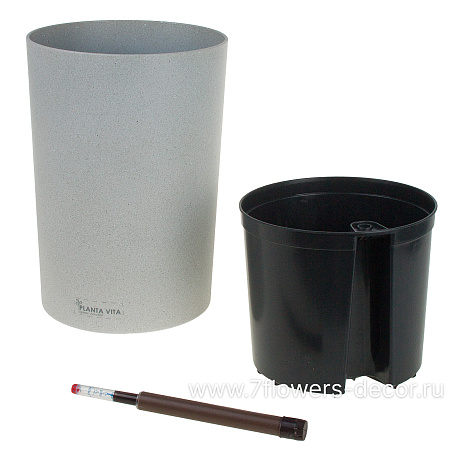 Кашпо PLANTA VITA Cylinder Stone grey с автополивом (пластик), D23xH33 см - фото 2