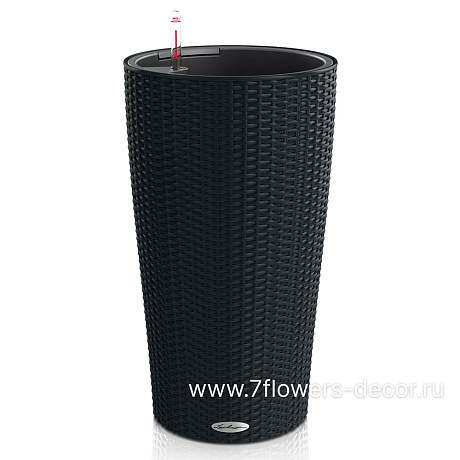Кашпо Lechuza Cilindro Cottager Complete graphite black (пластик), D23xH41 см - фото 1