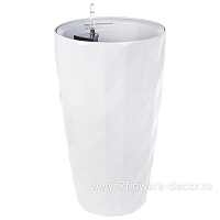 Кашпо PLANTA VITA "Vase Rib white" с автополивом (пластик), D33xH57 см - фото 1
