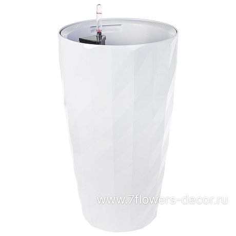 Кашпо PLANTA VITA Vase Rib white с автополивом (пластик), D33xH57 см - фото 1