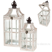Фонарь (дерево, стекло), 20x20xH53 см, 15x15xH35 см, набор (2 шт) - фото 1