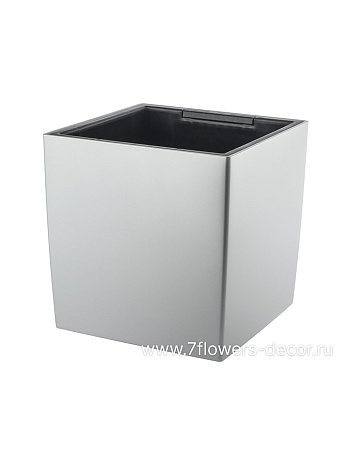 Кашпо Lechuza "Cube Premium Complete silver metallic" (пластик), 30х30хH30 см