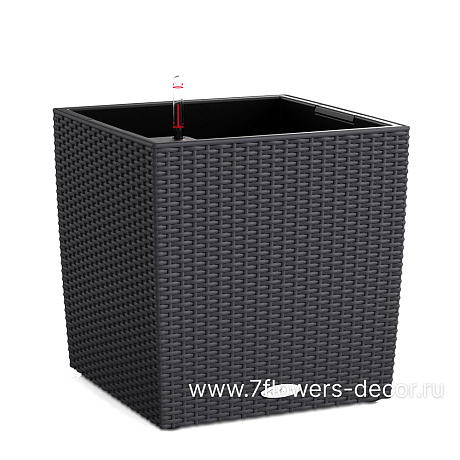 Кашпо Lechuza "Cube Cottage Complete graphite black" (пластик), 50х50хН50 см